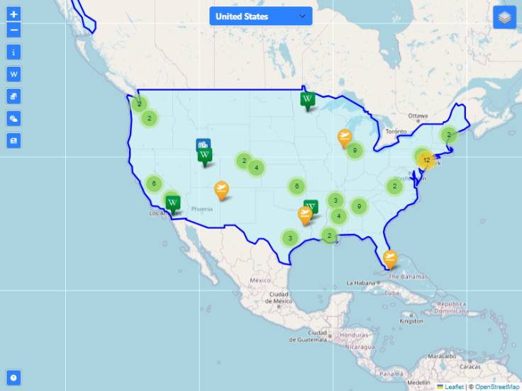 USA highlighted on gazetteer website